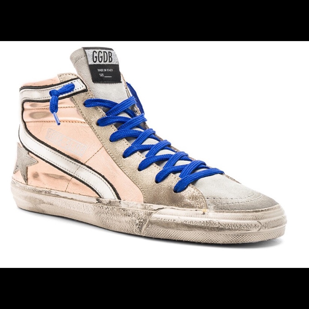 Golden Goose Metallic and Blue High-Top Sneakers